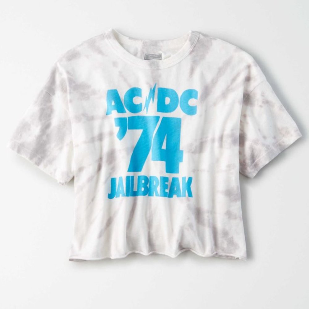 Tailgate Women's AC/DC Tie-Dye Cropped T-Shirt - Size Large